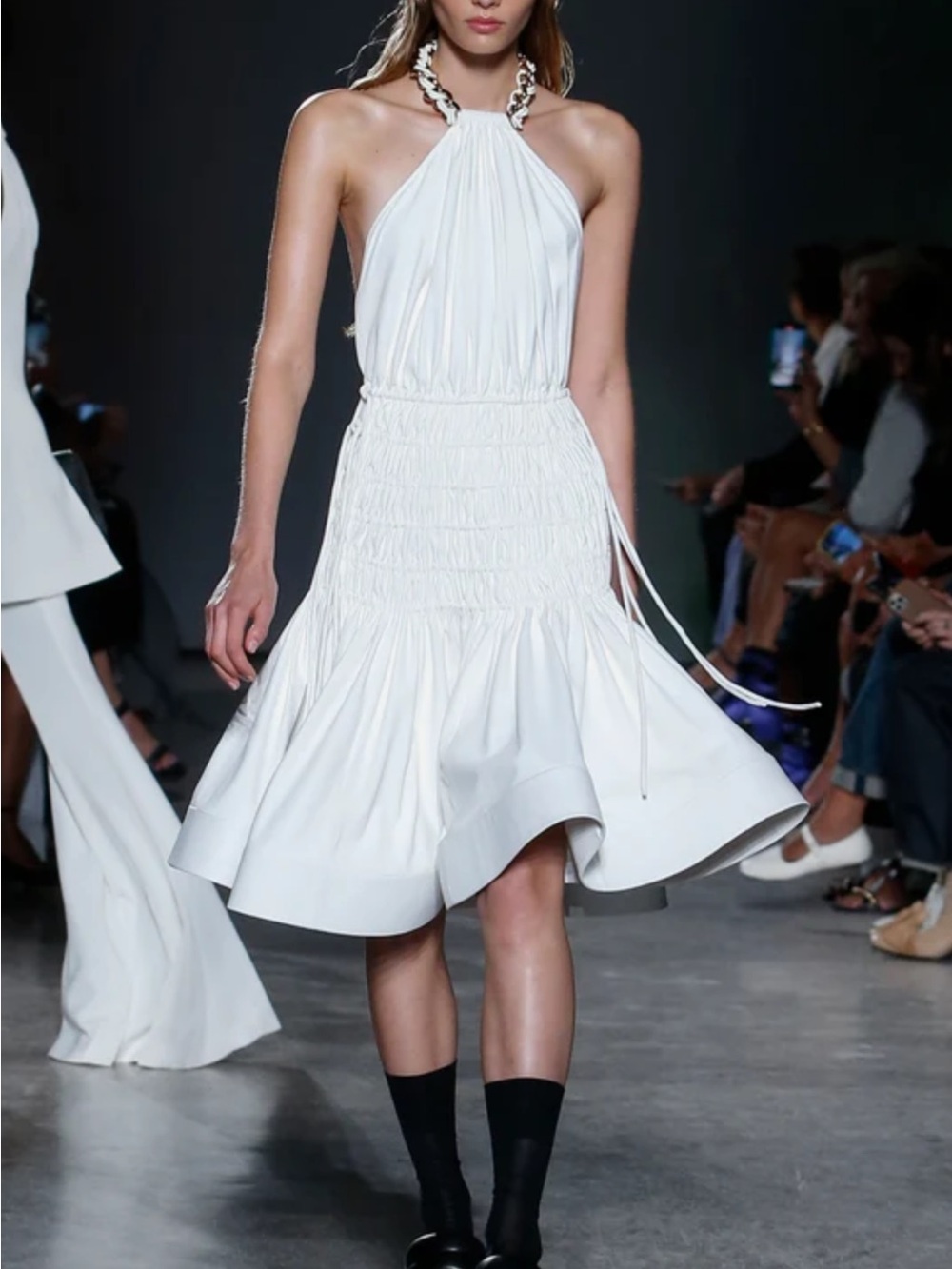 Proenza Schouler Black One-Shoulder Smocked Fit-and-Flare Dress